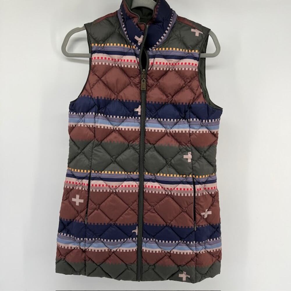 Pendleton Bridger Stripe Reversible Duck Down Vest Womens XS Olive QuiltedPuffer
